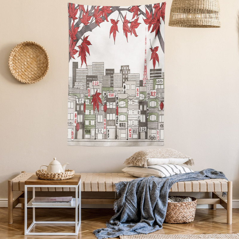 Japanese City Art Panorama Tapestry