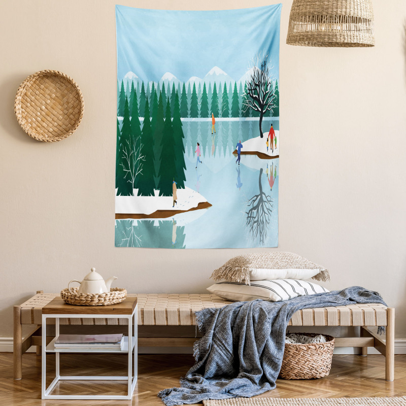 Ice Skating Frozen Lake Art Tapestry