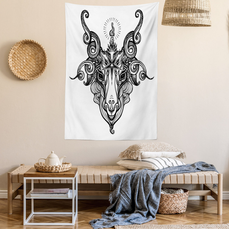 Satanic Goat Head Sketch Tapestry