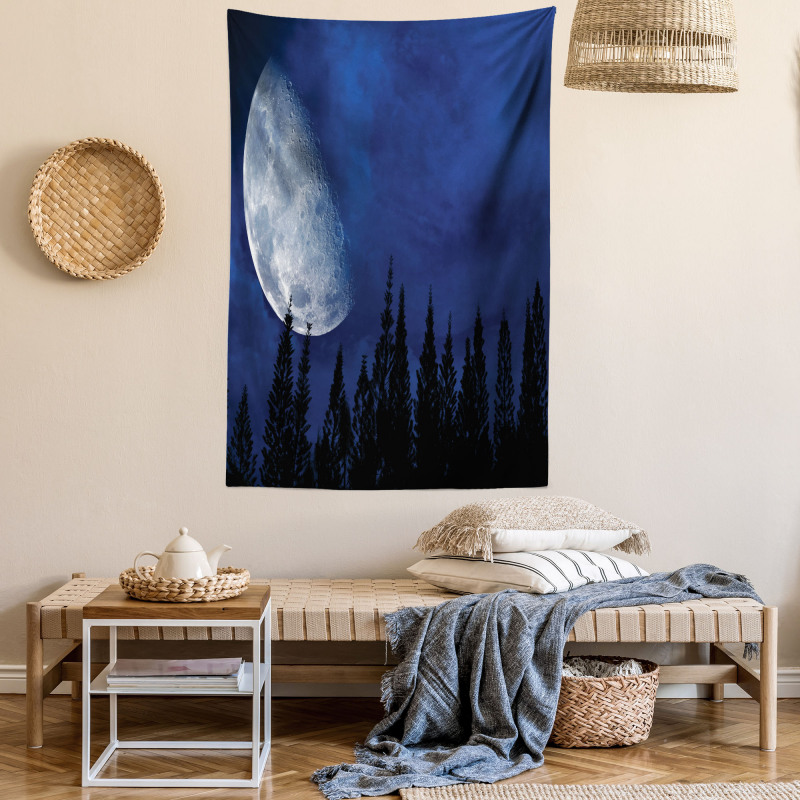 Forest Night Silhouette Tapestry