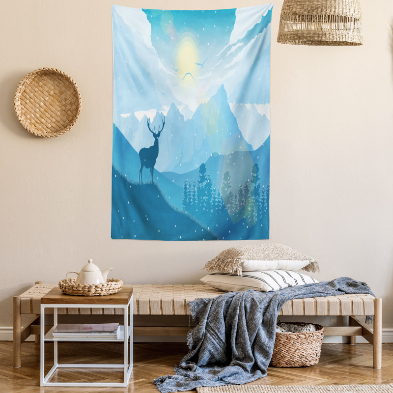 Mountain Fauna Sunrise Tapestry