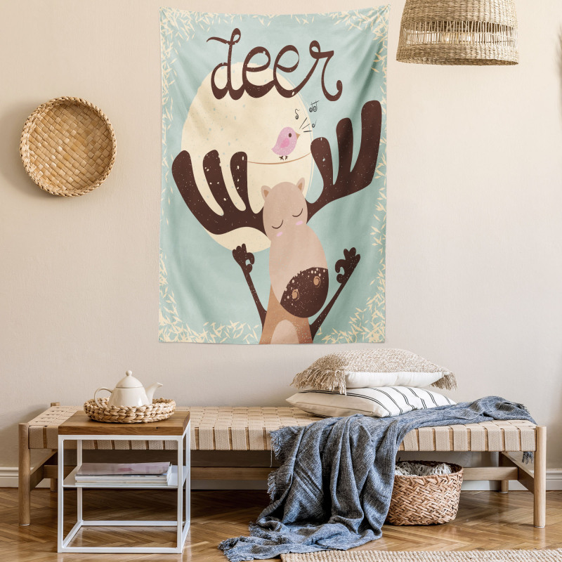 Reindeer Bird Cartoon Tapestry