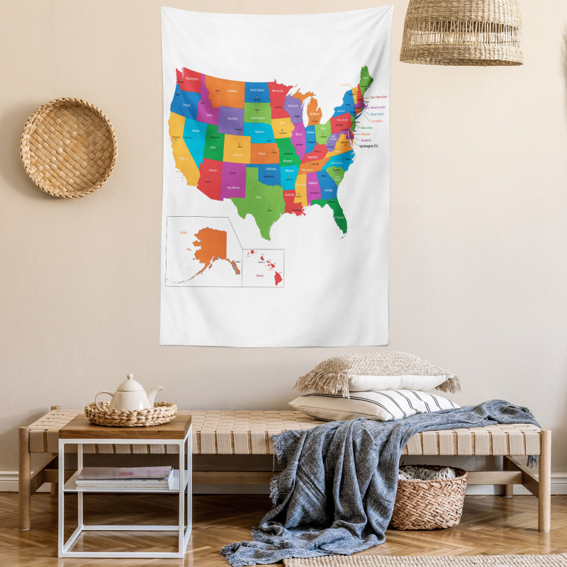 USA Map with States Tapestry