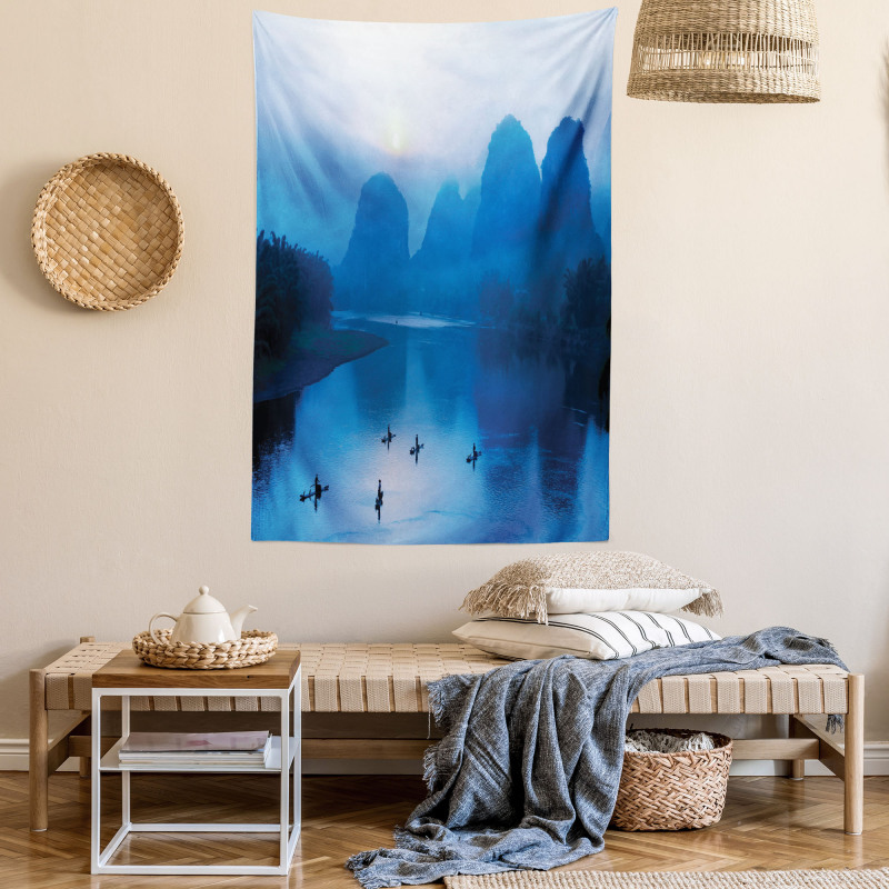 Sunrise Bamboo Raft China Tapestry