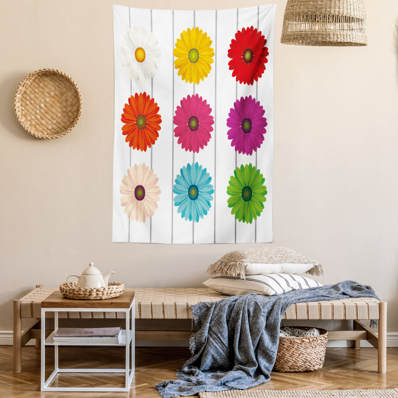 Vivid Petals on Stripe Tapestry