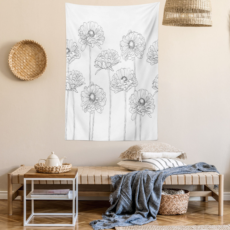 Thin Line Art Flowers Tapestry