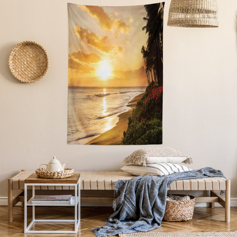 Sunset on Sands Beach Tapestry