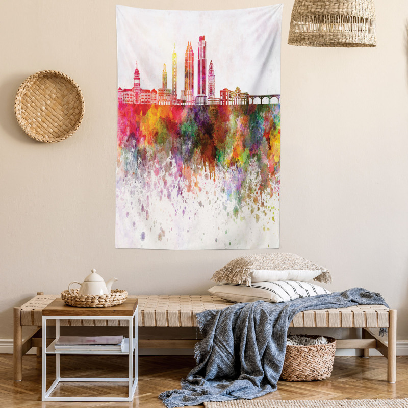 Watercolor Buildings Blots Tapestry