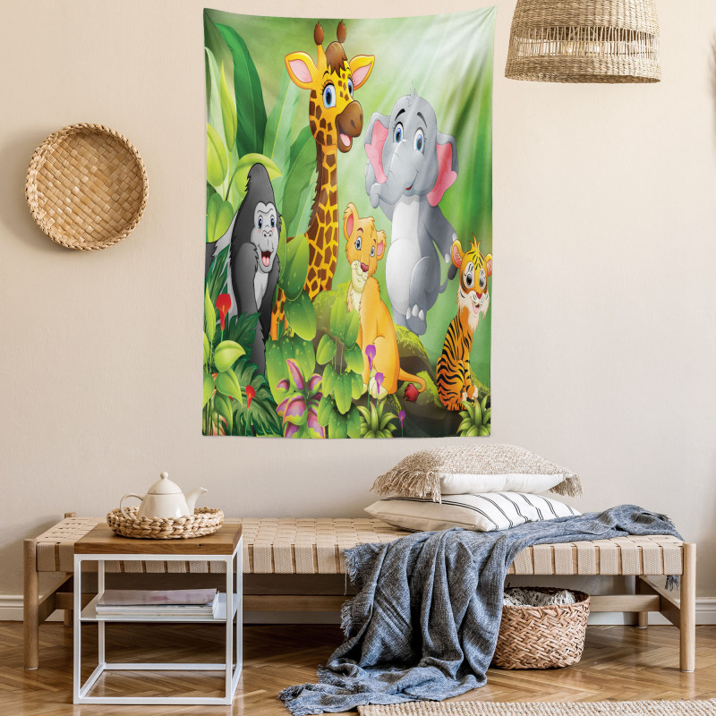 Cartoon Style Wild Animals Tapestry