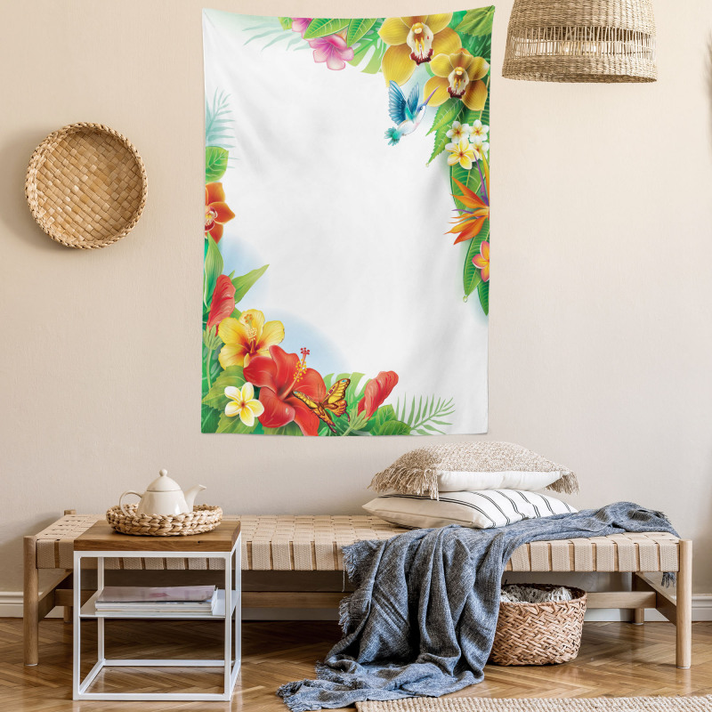 Tropic Flowers Leaves Tapestry