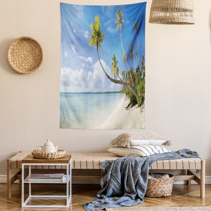 Tropical Beach and Palm Leaves Tapestry