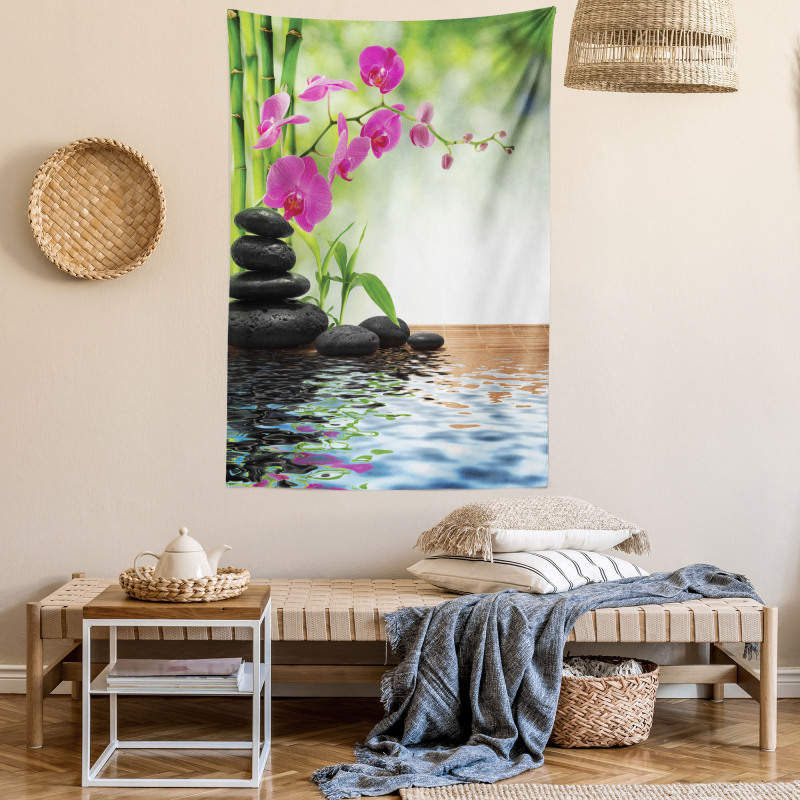 Bamboo Tree Orchid Stones Tapestry