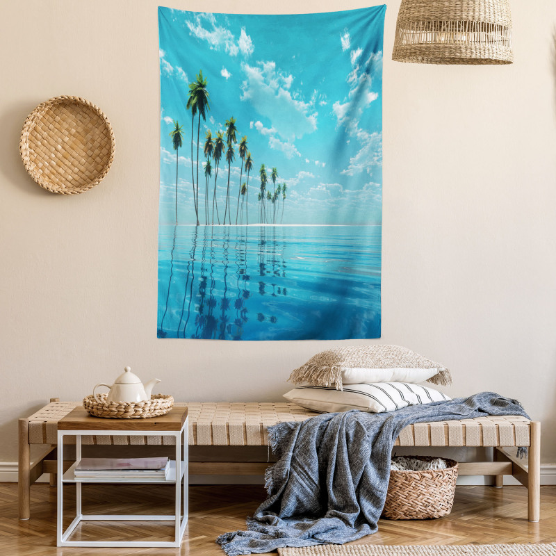 Long Coconut Trees Still Water Tapestry