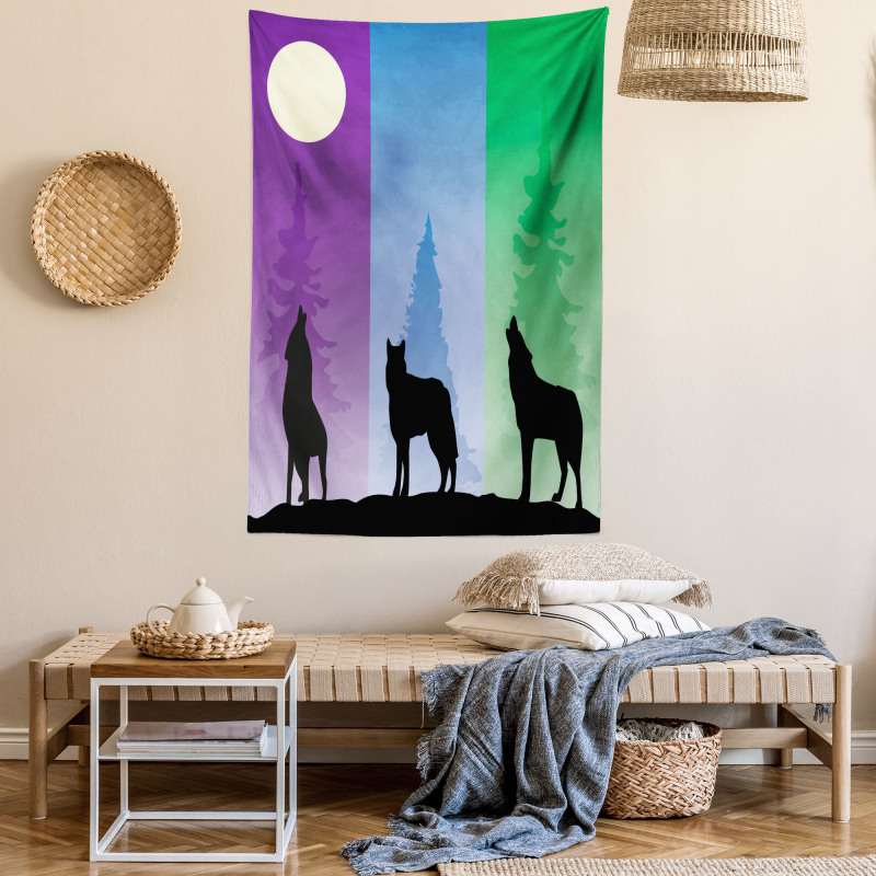 Wolf at Night Howling Tapestry