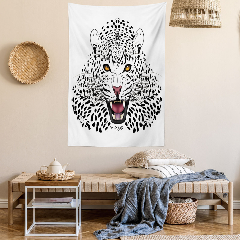 Angry Wild Leopard Tapestry