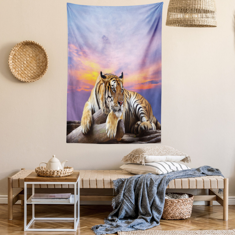 Tiger Colorful Sunset Tapestry