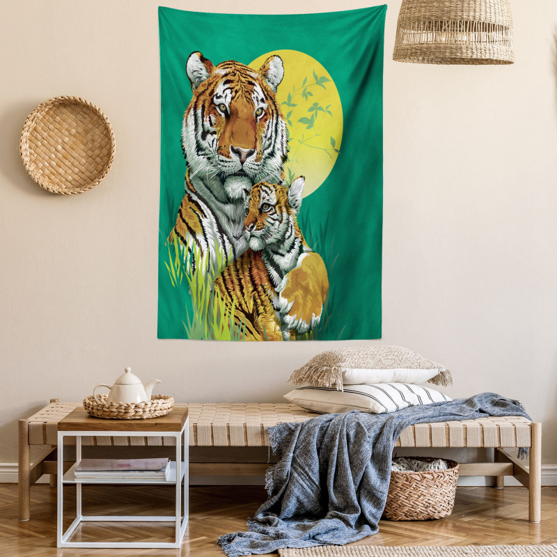 Tiger Family in Jungle Tapestry