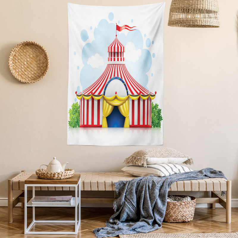 Striped Tent with Flag Tapestry