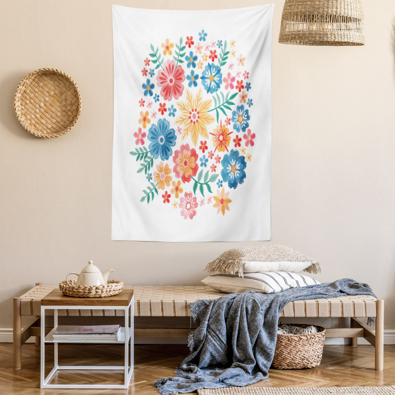 Colorful Folk Flowers Circle Tapestry