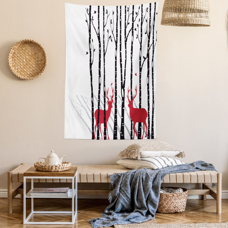 Deer Tree Forest Bird Tapestry