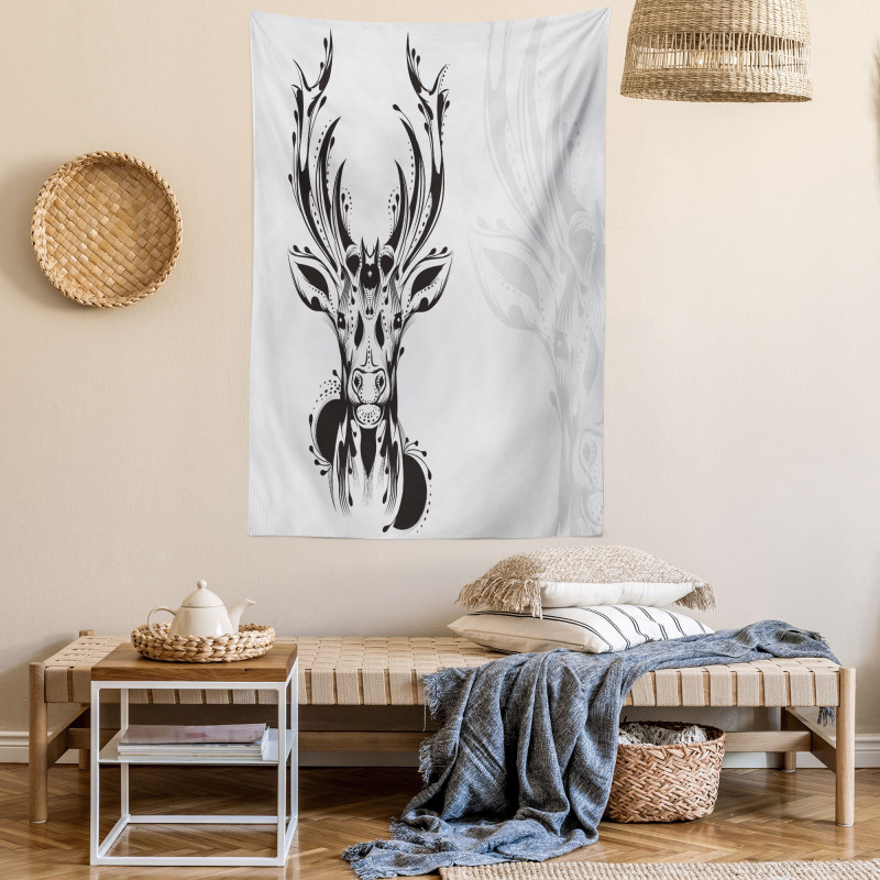 Tribal Deer Shadow Art Tapestry