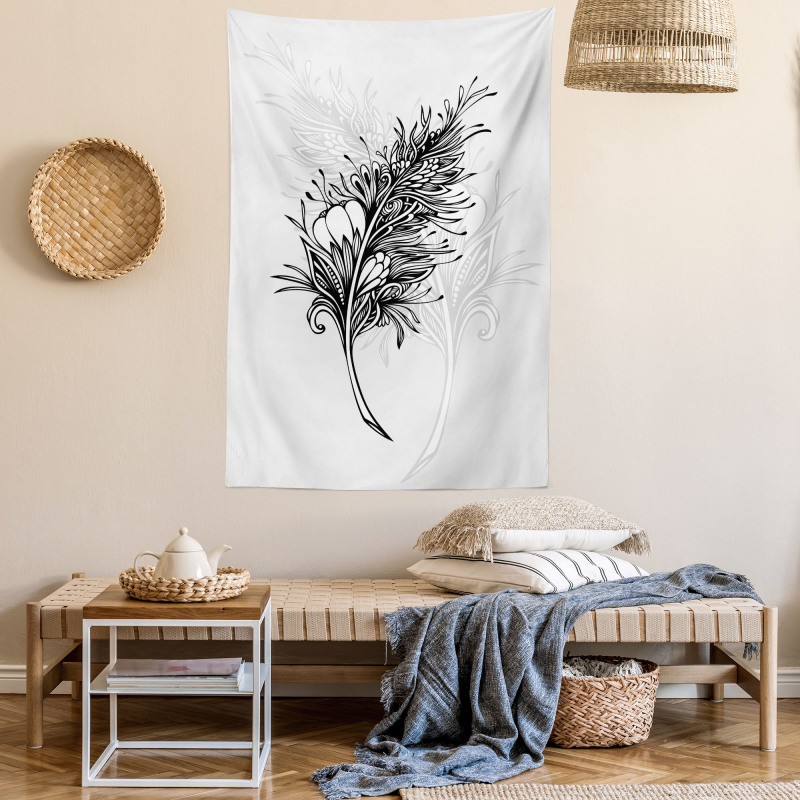 Doodle Style Plumage Boho Tapestry