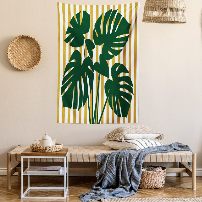 Hawaiian Monstera Stripes Tapestry