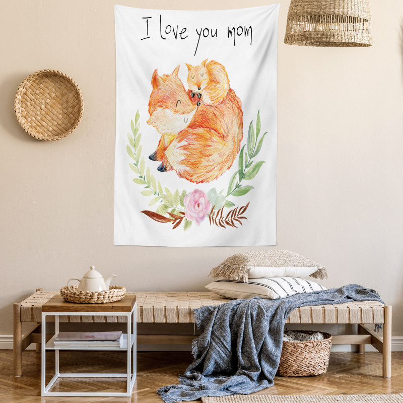 Mom Fox and the Baby Hugging Tapestry