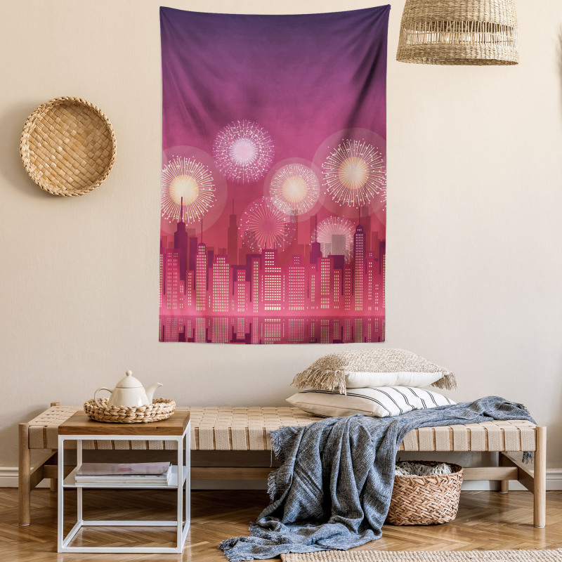 Cityscape Fireworks Tapestry