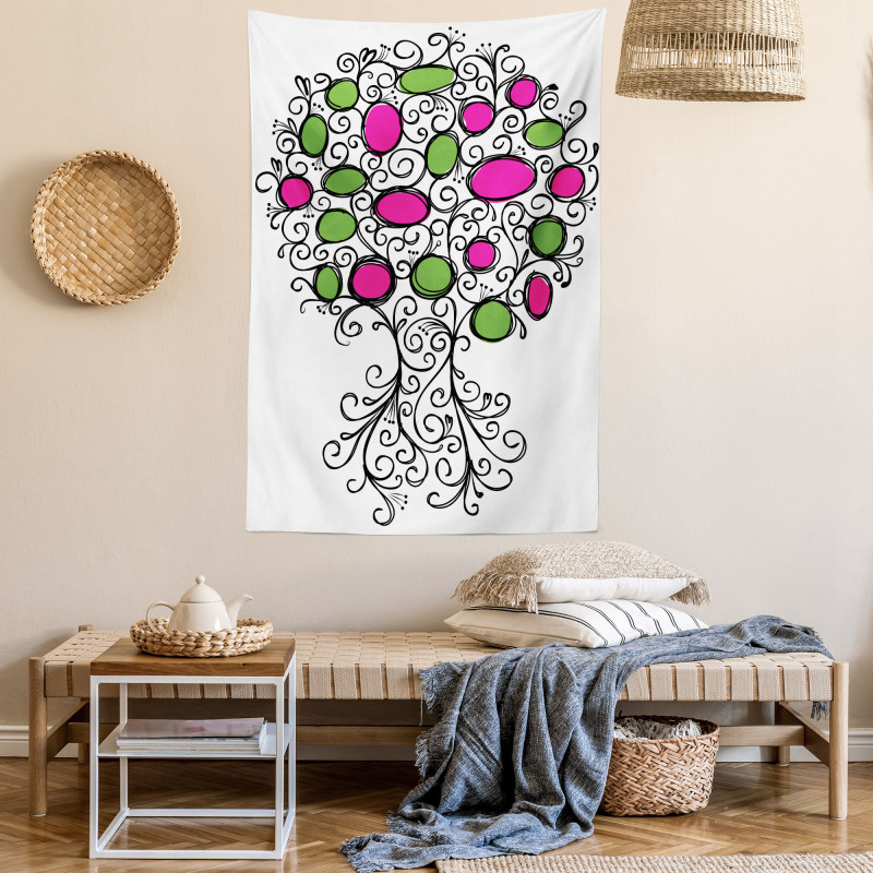Pink Green Spring Tree Tapestry