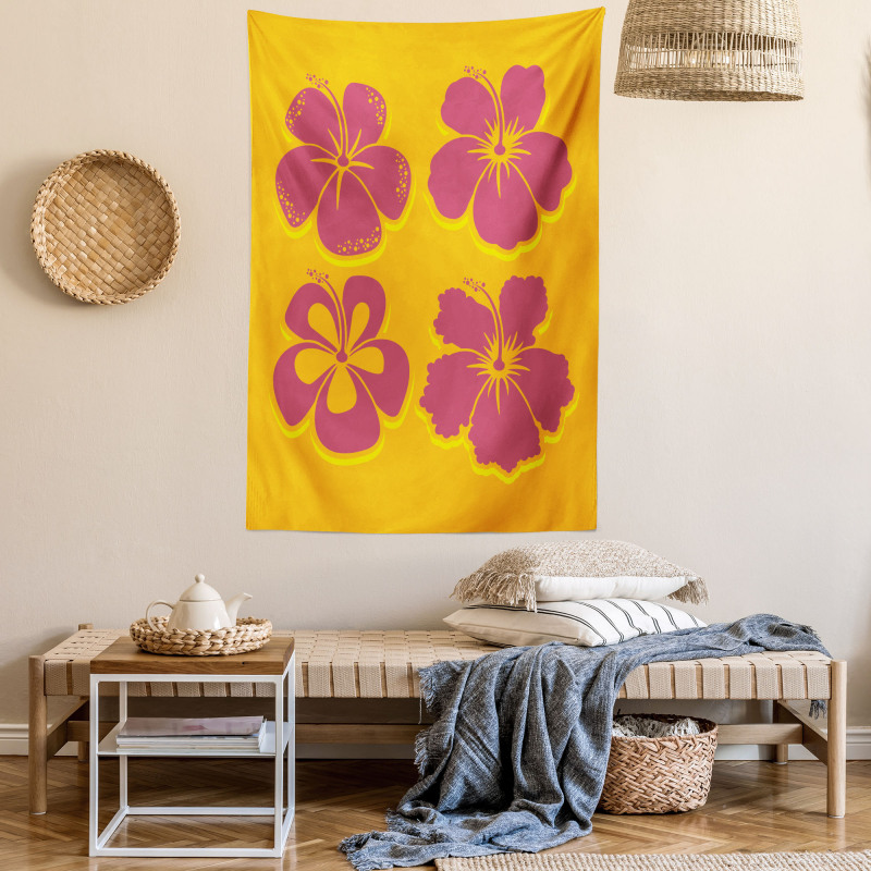 Hibiscus Flower Silhouettes Tapestry