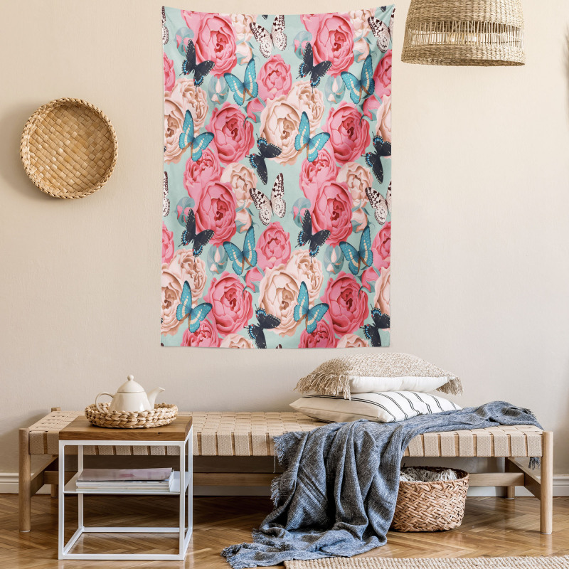 Peony Rose Butterflies Tapestry