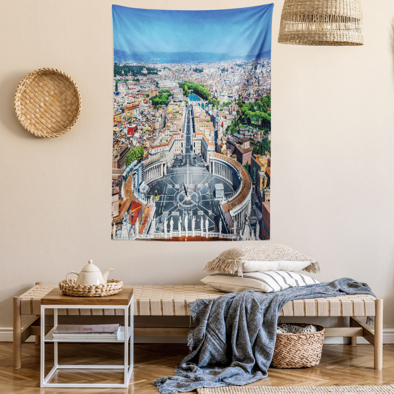 Square in Rome Cityscape Tapestry