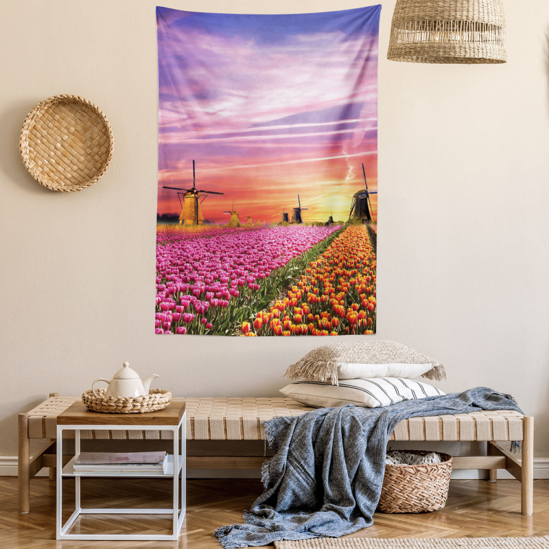 Scenic Tulip Fields Tapestry