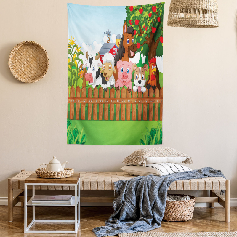 Farm Animals Mascots Tapestry