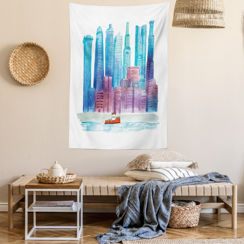 Skyline Boat in the River Tapestry