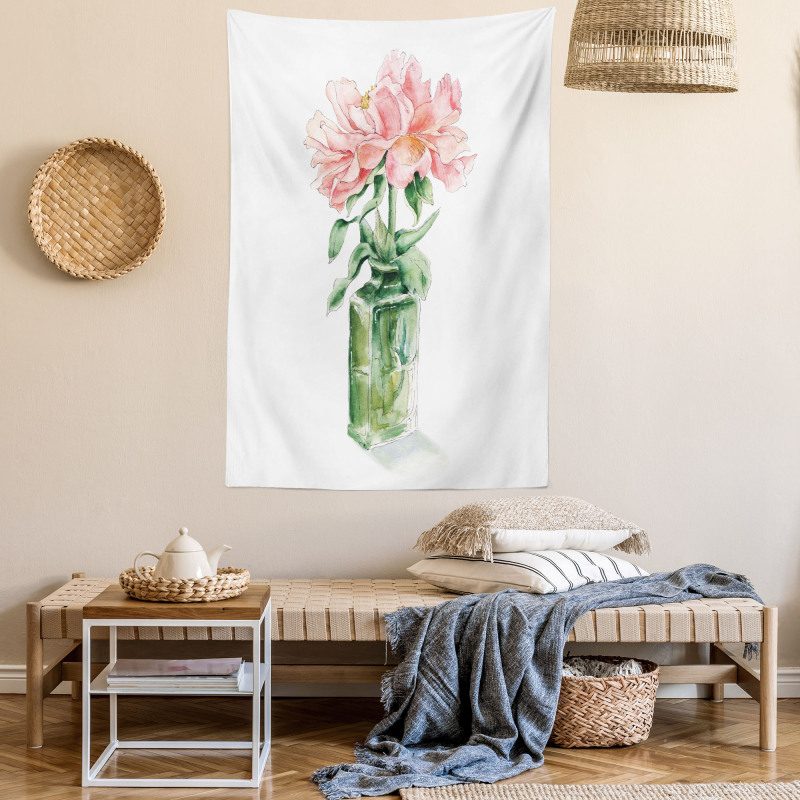 Rose Flower Drawing in Vase Tapestry