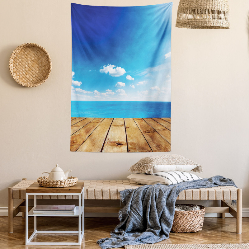 Seascape Cloudy Beach Tapestry