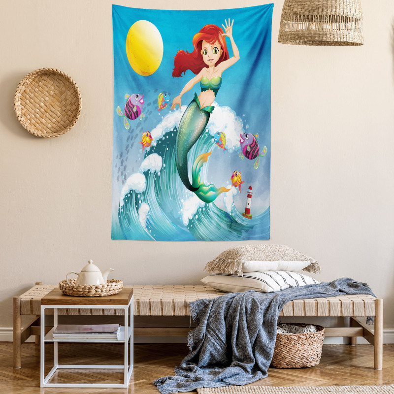 Wave with Cartoon Fish Tapestry