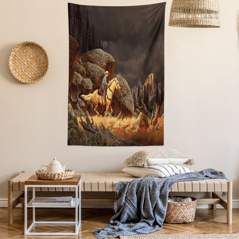 Cowboy Riding Horse Tapestry