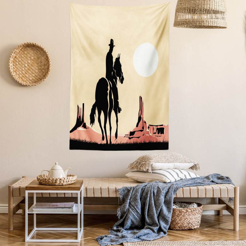 Cowboy Horse Sunset Tapestry