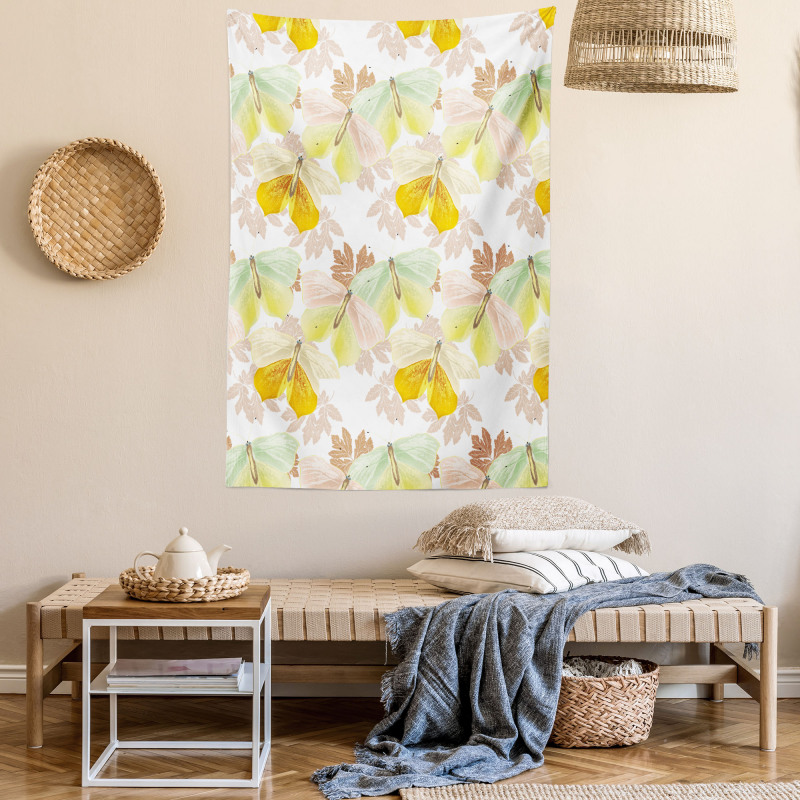 Soft Butterflies and Leaves Tapestry