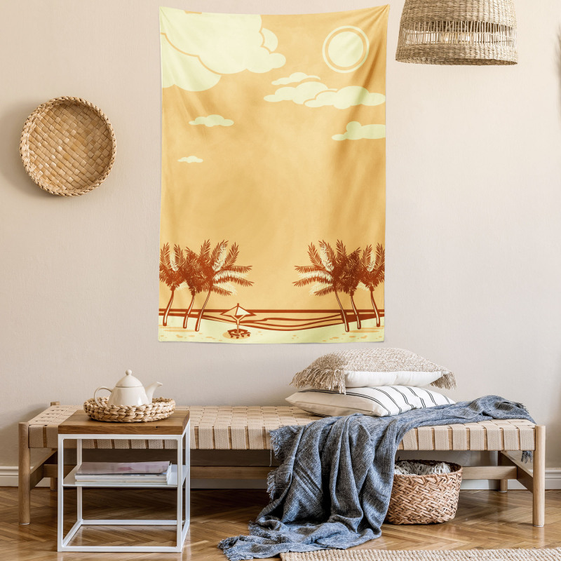 Retro Seaside Palm Trees Tapestry