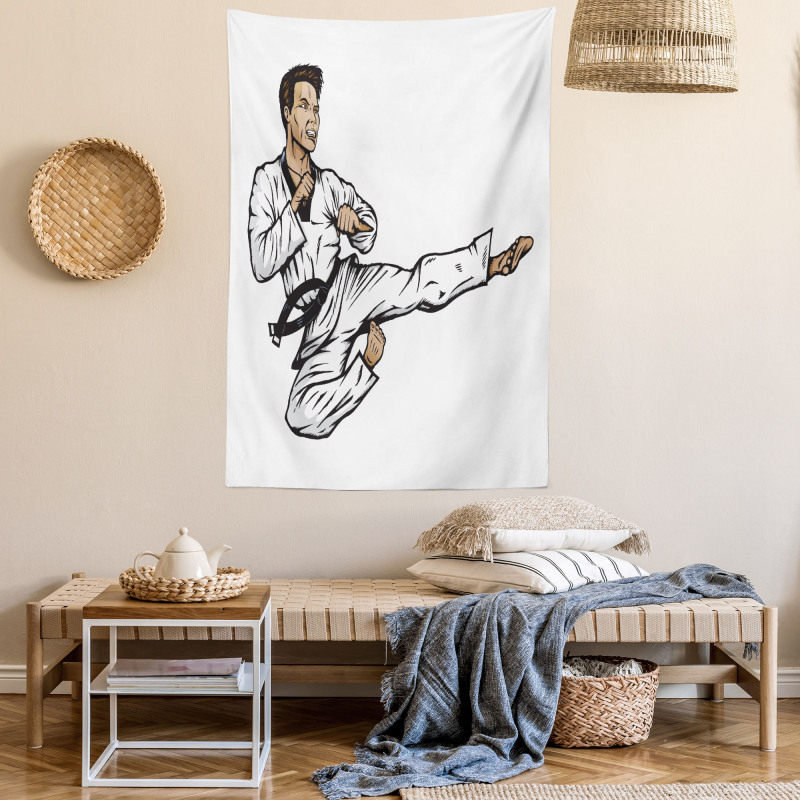 Senpai with Black Belt Kick Tapestry