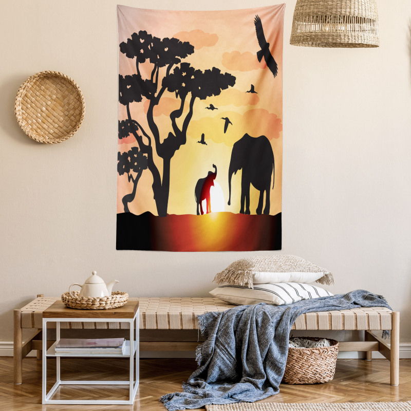 Sunset Animal Tree Tapestry