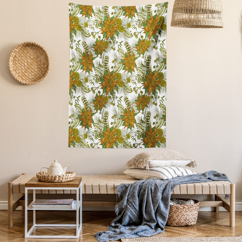 Nostalgic Flower Pine Cones Tapestry