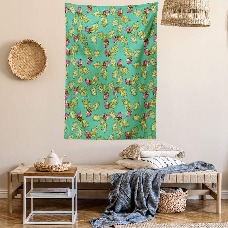 Jungle Acorns and Oak Leaves Tapestry