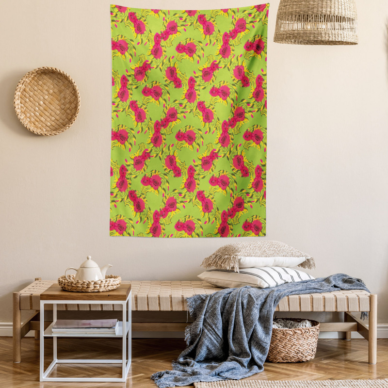 Repeated Poppy Flowers Art Tapestry