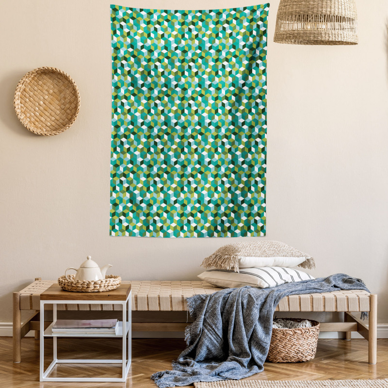 Modern Colored Cubes Tapestry