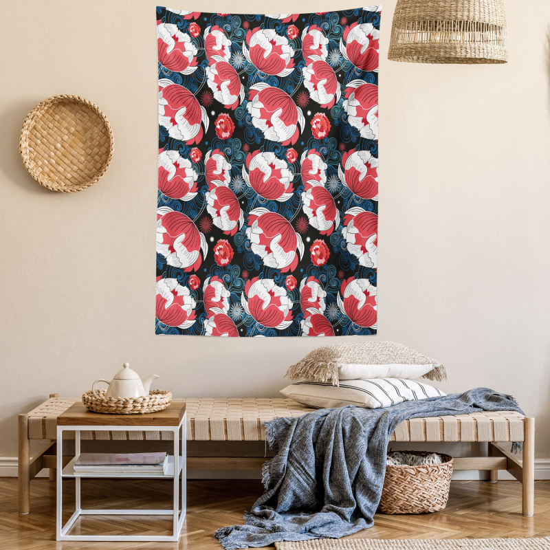 Flowers and Swirls on Dark Tapestry